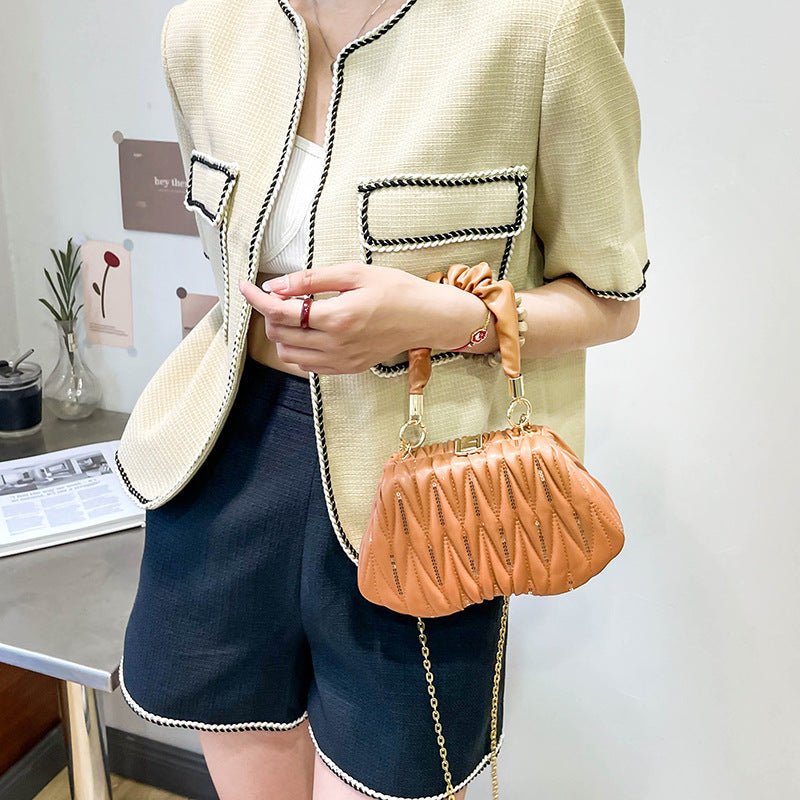 Fashion Chain Clutch - Pleated Portable Messenger Bag White