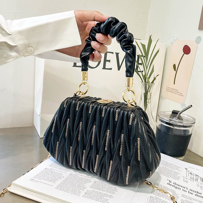Fashion Chain Clutch - Pleated Portable Messenger Bag Blue