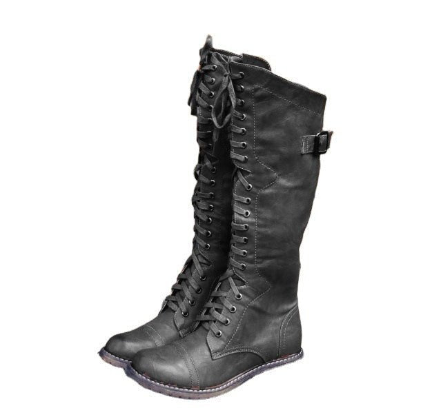 Fashion Cross Strap Knight Boots Women Black