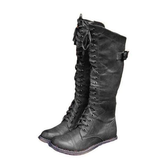 Fashion Cross Strap Knight Boots Women Black