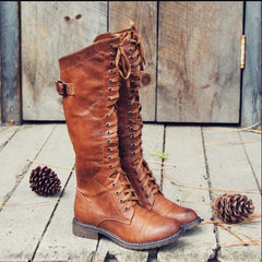 Fashion Cross Strap Knight Boots Women Brown