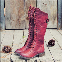 Fashion Cross Strap Knight Boots Women Red