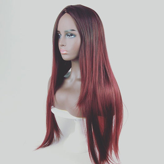 Fashion Gradient Long Straight Hair Wig Gradient light pink