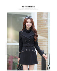 Fashion Korean Style Double - breasted Mid - length Slim Fit Coat Women's Black