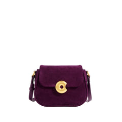 Fashion Retro Genuine Leather Saddle Bag Single Shoulder Crossbody Classic All - match Acai Berry Purple