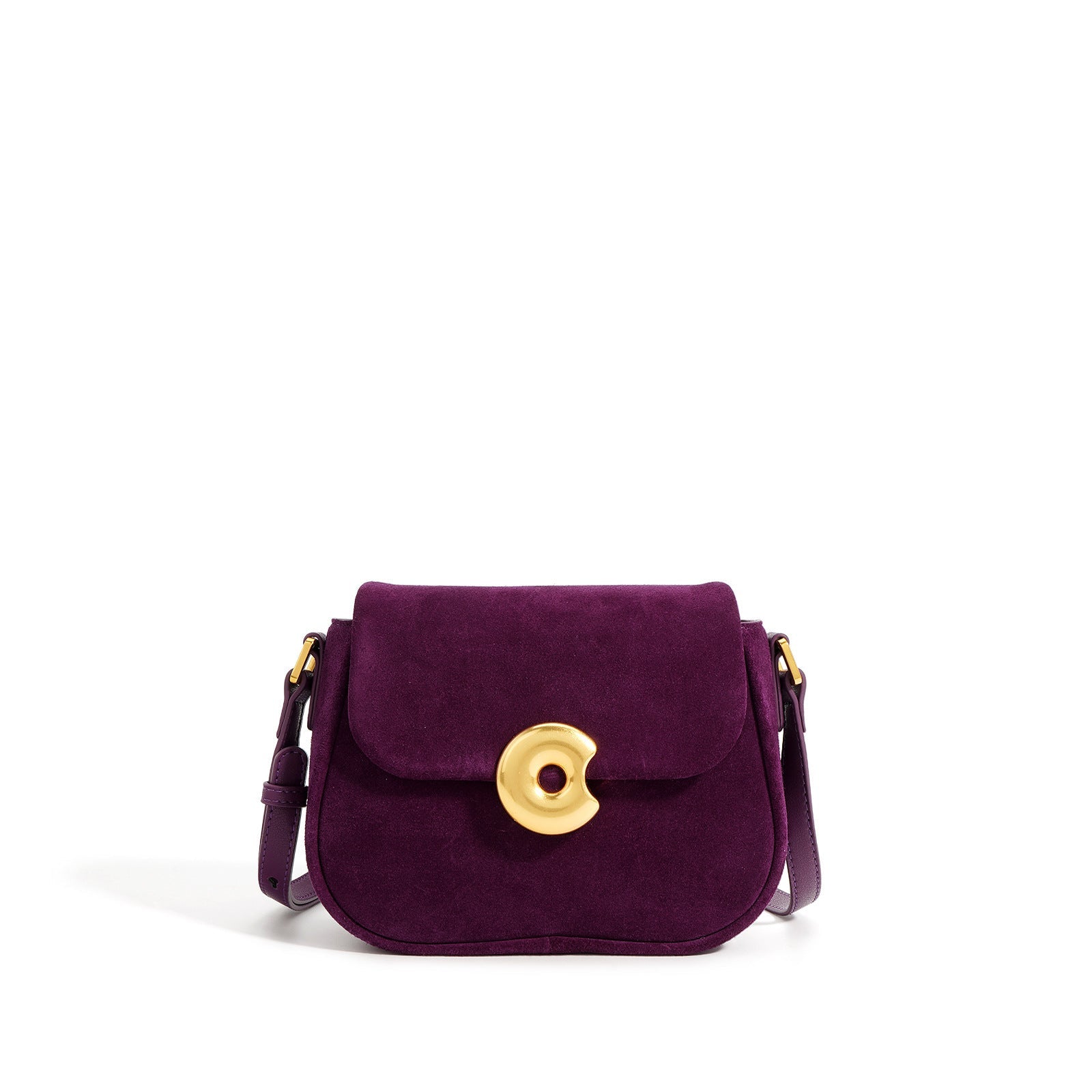 Fashion Retro Genuine Leather Saddle Bag Single Shoulder Crossbody Classic All - match Acai Berry Purple