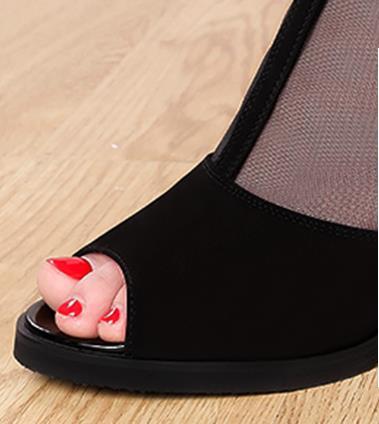 Fashion sandals women's mid - heel fish mouth shoes Black