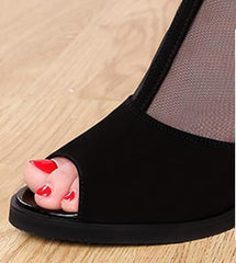Fashion sandals women's mid - heel fish mouth shoes Black