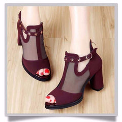 Fashion sandals women's mid - heel fish mouth shoes Red