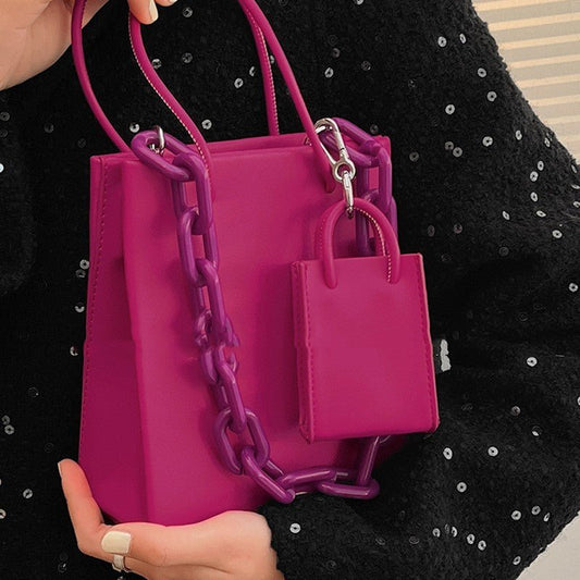 Fashion Single Shoulder Cross - body Acrylic Chain Underarm Bag Female Red