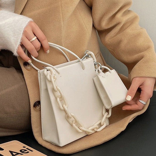 Fashion Single Shoulder Cross - body Acrylic Chain Underarm Bag Female Black