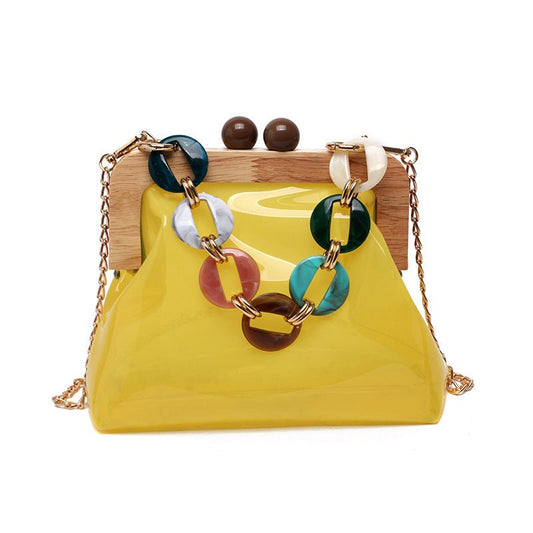 Fashion Transparent Portable Bucket Chain Messenger Women's Bag Yellow
