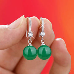 Fashion Women's Simple And Elegant Earrings - Stylish Ear Accessories Diamond Green Agate