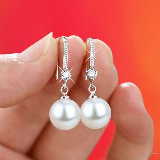 Fashion Women's Simple And Elegant Earrings - Stylish Ear Accessories Diamond White Pearl