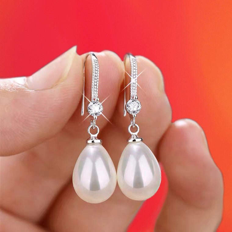 Fashion Women's Simple And Elegant Earrings - Stylish Ear Accessories Diamond White Water Drop