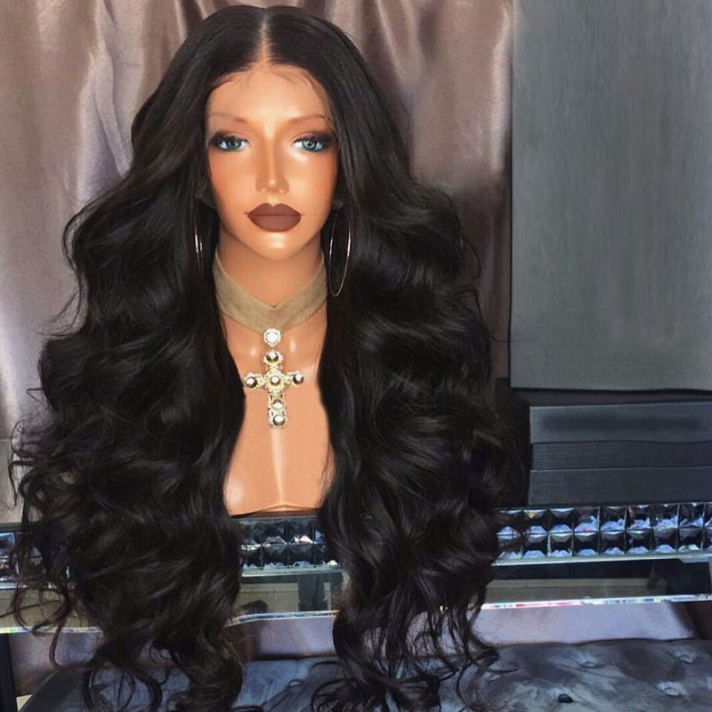 Fashionable African Curly Lace Front Wig: Bold Black Big Wave Wig Black