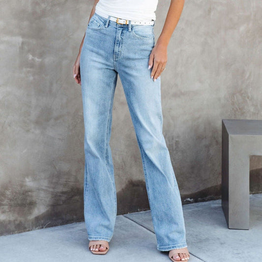 Fashionable All - match Mid - waist Denim Straight - leg Trousers Picture Color