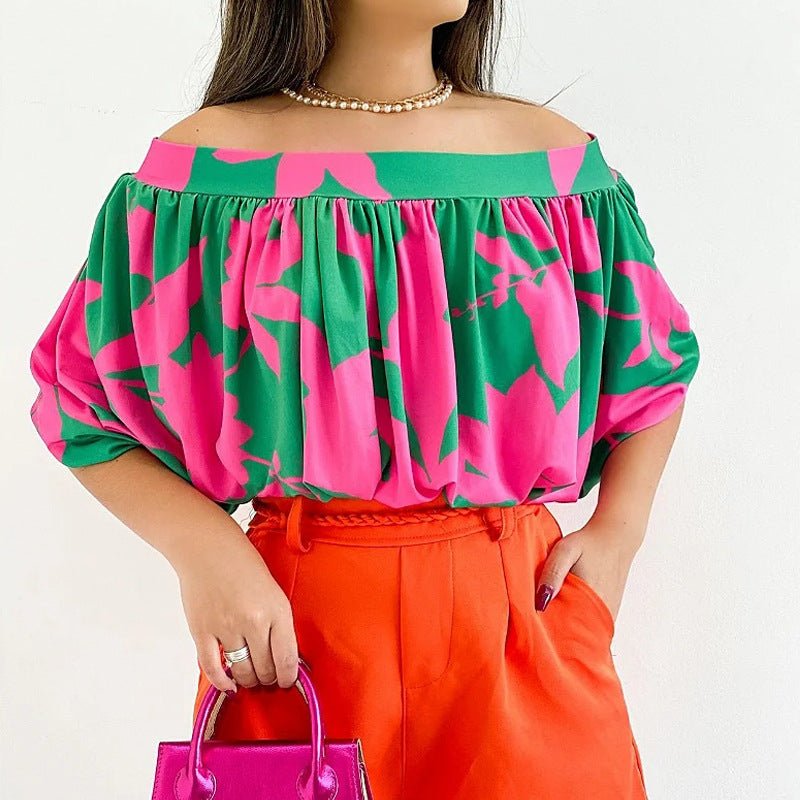 Fashionable Batwing Sleeve Short Sleeve Top Rose Red