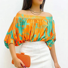 Fashionable Batwing Sleeve Short Sleeve Top Orange