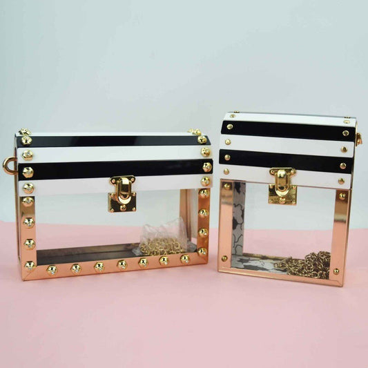 Fashionable Black & White Stripes Clutch Shoulder Bag for Women Transparent1style