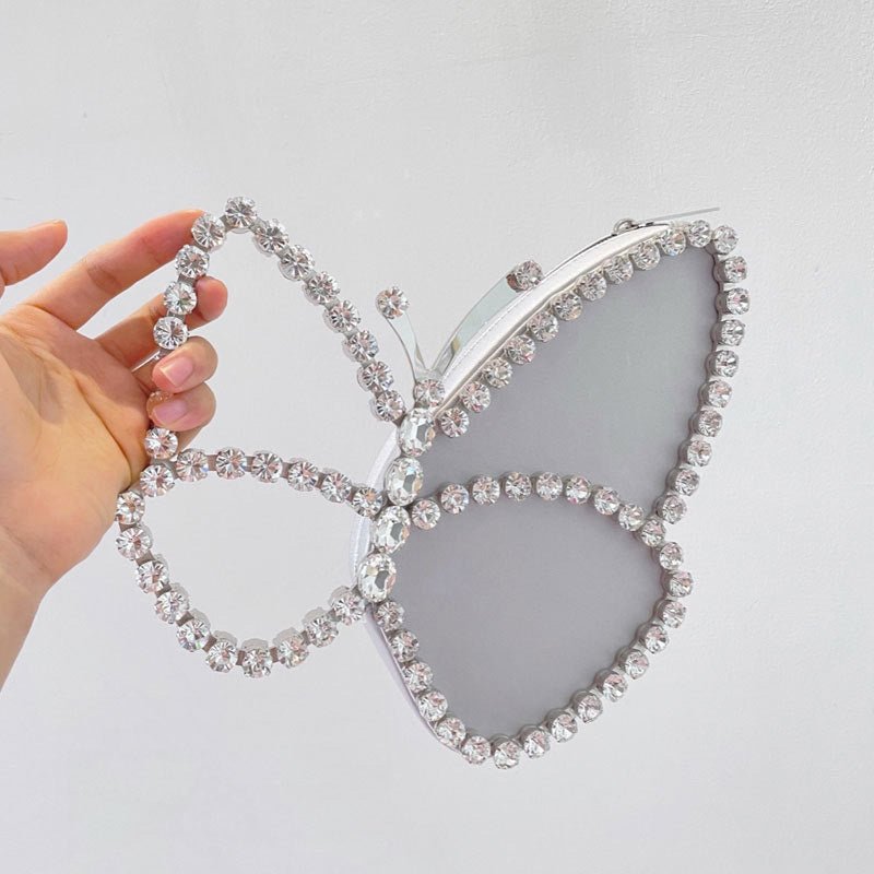 Fashionable Butterfly Clutch With Diamonds Diamond Dinner Bag Clutch Silver
