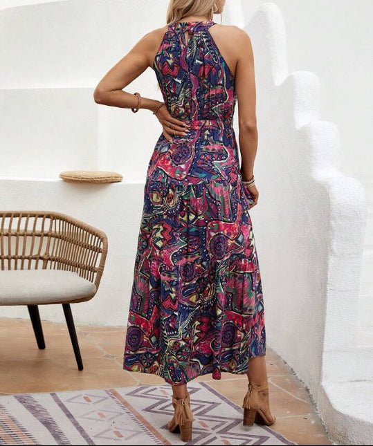 Fashionable High Waist Bohemian Dress with 3D Effect Purplish Red