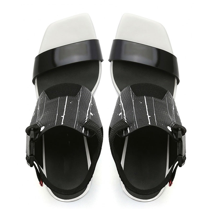 Fashionable Lizard Skin Profiled High - heeled Flip - flop Color Matching Roman Sandals Women Slippers Orange