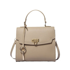 Fashionable Portable Crossbody Bag in Top Layer Cattlehide Leather Beige