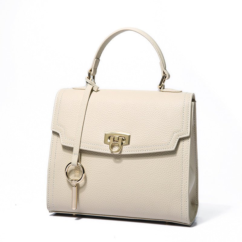 Fashionable Portable Crossbody Bag in Top Layer Cattlehide Leather Beige