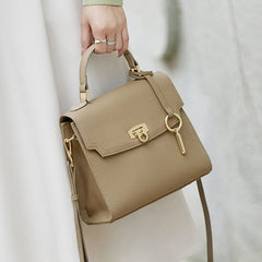 Fashionable Portable Crossbody Bag in Top Layer Cattlehide Leather Beige