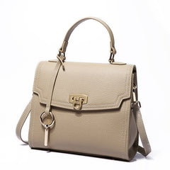 Fashionable Portable Crossbody Bag in Top Layer Cattlehide Leather Beige