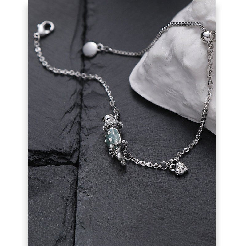 Fashionable Wild Sea Blue Dripping Candy Bracelet for Women Silver Bracelet
