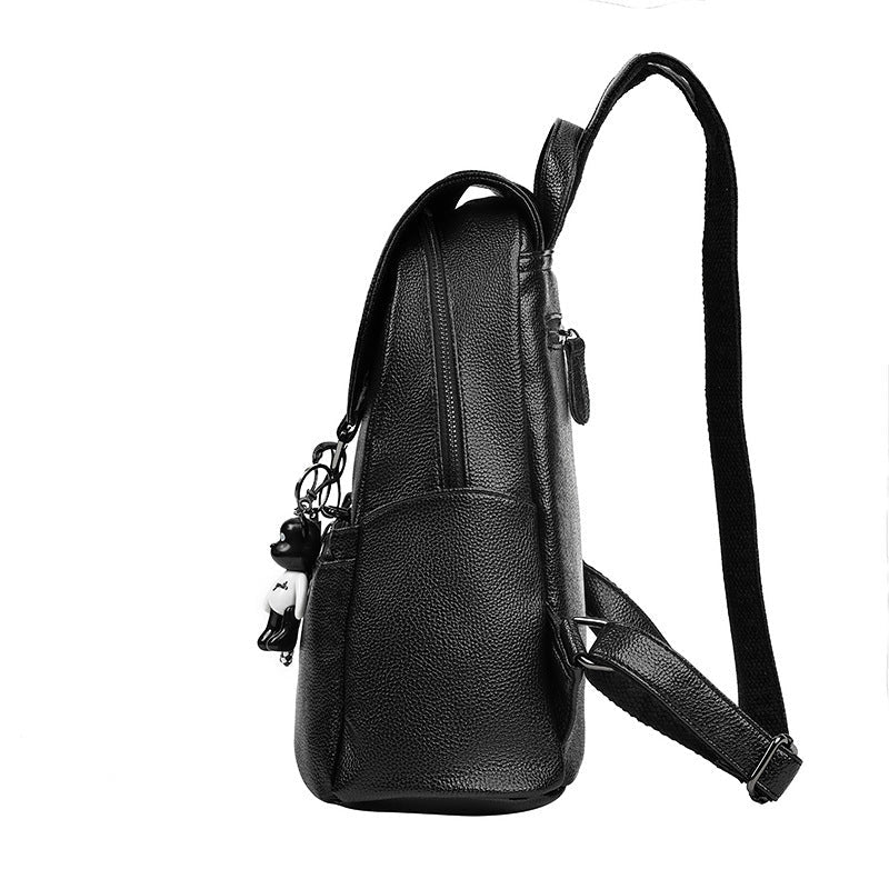 Fashionable Women's Cattlehide Leather All - Matching Genuine Leather Bag Black Pocket Drawstring