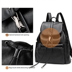 Fashionable Women's Cattlehide Leather All - Matching Genuine Leather Bag Black Pocket Drawstring