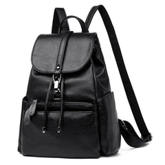 Fashionable Women's Cattlehide Leather All - Matching Genuine Leather Bag Black Pocket Drawstring