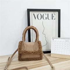 Faux Fur Stitching One - Shoulder Messenger Clutch Bag Khaki