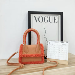 Faux Fur Stitching One - Shoulder Messenger Clutch Bag Orange