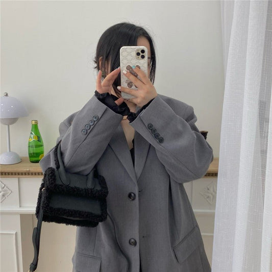 Faux Fur Stitching One - Shoulder Messenger Clutch Bag Black