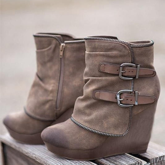 Female Booties With Wedge Heels Platform Boots Black