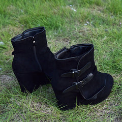 Female Booties With Wedge Heels Platform Boots Black