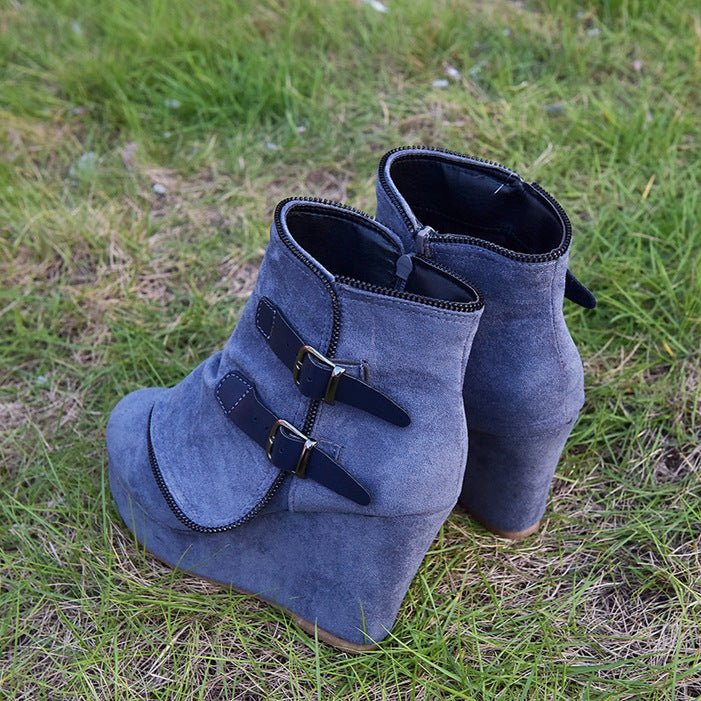 Female Booties With Wedge Heels Platform Boots Grey