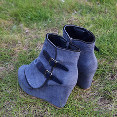 Female Booties With Wedge Heels Platform Boots Grey