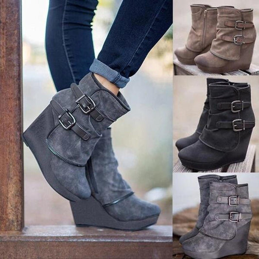 Female Booties With Wedge Heels Platform Boots Black