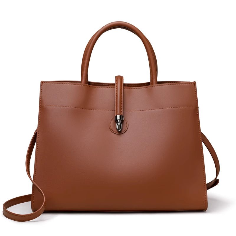 Female Casual Large Capacity Fashionable Leather Bag Reddish Brown