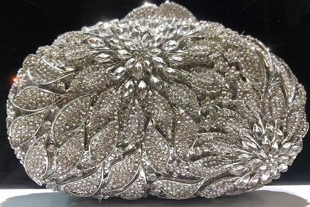 Female Leaf Flower Inlaid Diamond Dinner Bag Silver