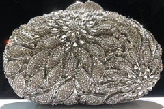 Female Leaf Flower Inlaid Diamond Dinner Bag Silver