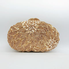 Female Leaf Flower Inlaid Diamond Dinner Bag Gold Bottom Gold Diamand