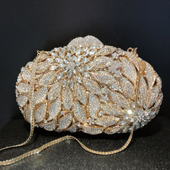 Female Leaf Flower Inlaid Diamond Dinner Bag Gold Bottom White Diamond