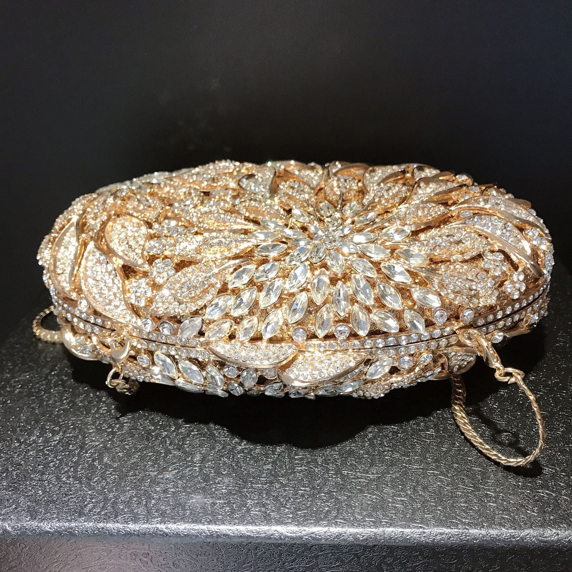 Female Leaf Flower Inlaid Diamond Dinner Bag Champagne
