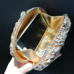 Female Leaf Flower Inlaid Diamond Dinner Bag Champagne